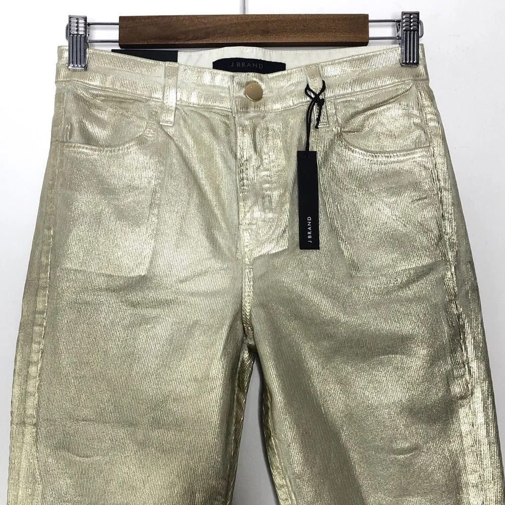 J Brand Maria High Rise Skinny Ribbed Gold Messaline Corduroy Pants Size 25 NWT - Picture 3 of 14